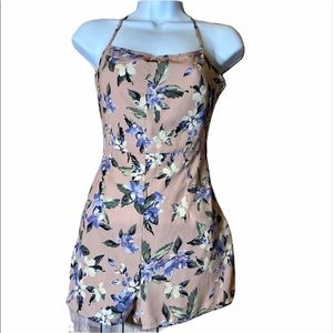 Mind Code pink floral halter too short romper
